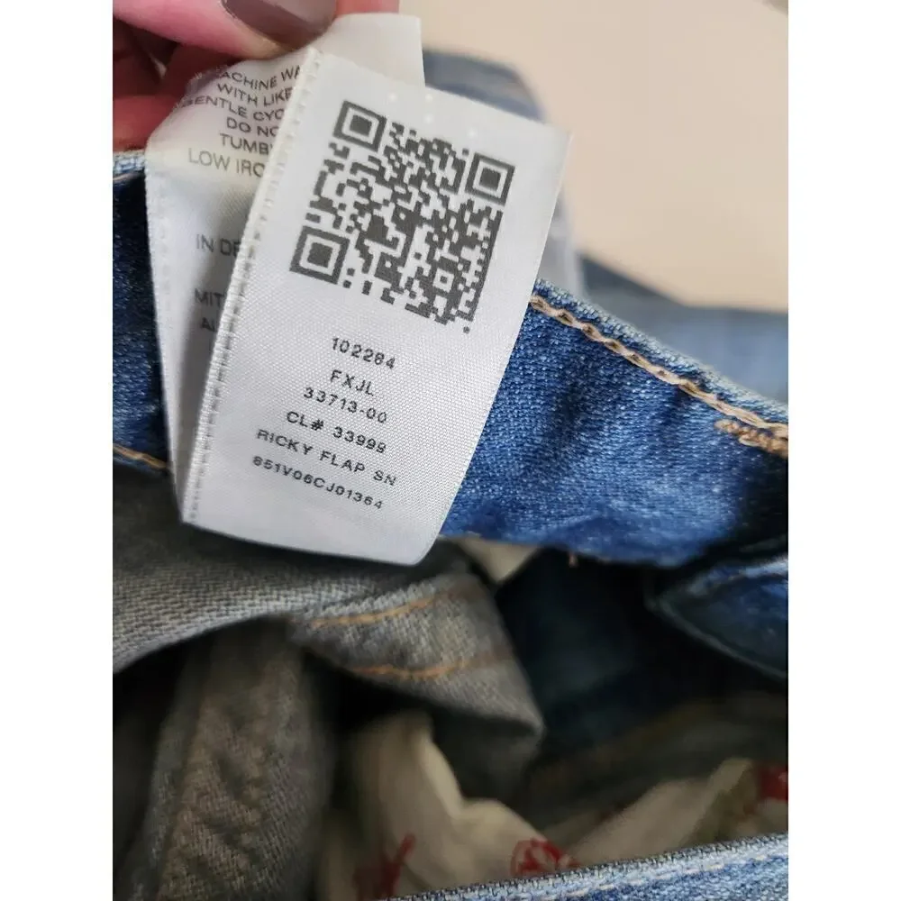 True Religion Mens Ricky Relaxed Straight Flap Jeans sz 32×33 factory distressed